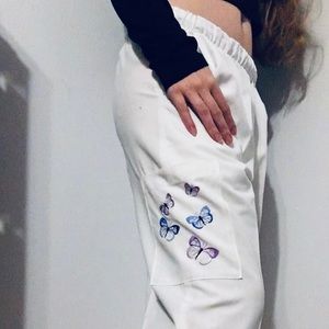 White Embroidered Straight Cut Pants